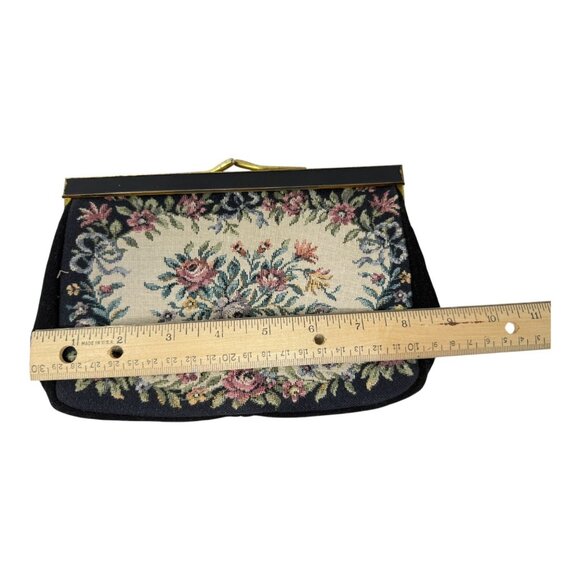 West Germany Floral Tapestry Clutch Purse Kiss Lock Mirror Comb Set Vintage READ - Picture 6 of 16